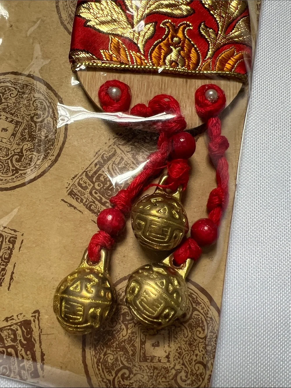 Taiwan Traditional Chinese Hanging Bell Ornament Red Brocade NIP
